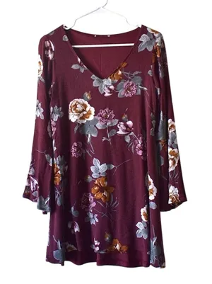 Burgundy Floral Dress thumbnail 1