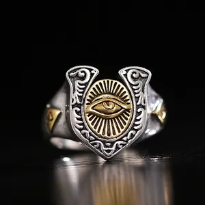 925 Silver Plated Adjustable Eye of God Ring for Men Women,Punk Hip Hop Ring thumbnail 2