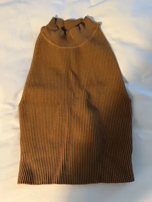 Babaton Ribbed Halter Mock Neck Top - Brown thumbnail 1