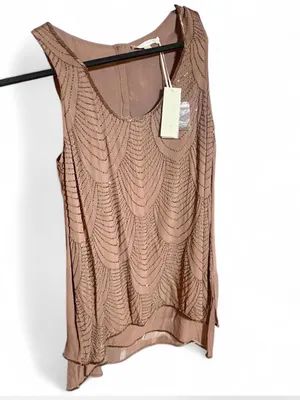 Gold Hawk Metallic Bronze Embellished Beaded Gatsby Blouse Sz S NWT Retail $254 thumbnail 5