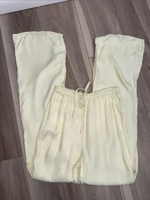 Zara light yellow flowy straight leg pants size XS thumbnail 4