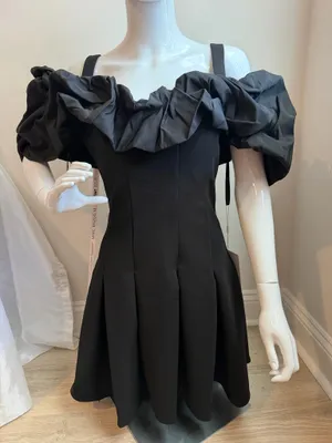 BNWT Mac Duggal Black Ruffle Off Shoulder Crepe Mini Dress Sz 4 thumbnail 7