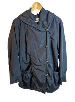 In Front Windbreaker Jacket Women's Size 2XL Black Hooded Single Breasted thumbnail 1