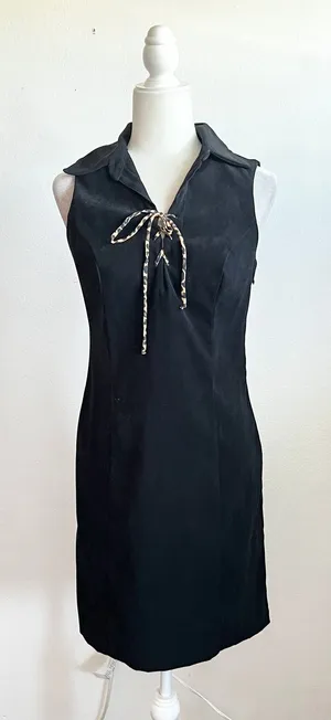 Vintage Black Faux Suede Dress Western Gothic 70s Inspired Retro Sz 6‎ thumbnail 1