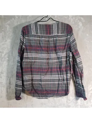 Madewell Plaid V-Neck Button Front Long Sleeve Cotton Blouse Size L thumbnail 2