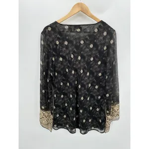 Fashion Bug Top Large Black Gold Silk Dark Fairy Whimsigoth Sheer Glam Artsy‎ thumbnail 2
