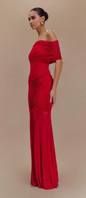 Slinky And Mesh Off Shoulder Maxi Dress thumbnail 3
