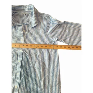 Lake Pajama Top Medium Blue White Stripe Seersucker 3/4 Sleeve Button #GGG8-1 thumbnail 6