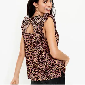 LOFT‎ Large Leopard Print Cutout Back Ruffe Top Y2K Glam Indie Sleaze thumbnail 2