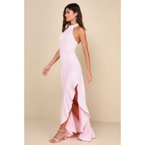 NWT Lulus Majestic Perfection Light Pink Ruffled Halter Maxi Dress Bride Size 2X thumbnail 5