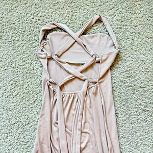 Maxi Dress Womens Small Tan Excellent Open‎ Back Criss Cross Tie Formal Evening thumbnail 5