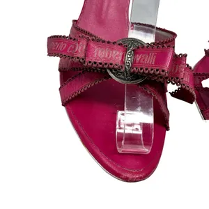 Roberto Cavalli Pink Logo Ribbon Mule Heels Y2K Vintage 39 Italy thumbnail 4