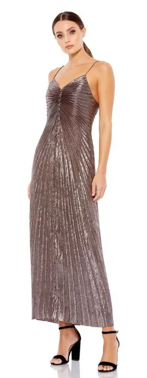 Mac Duggal Stunning Pleated Metallic V-neck Maxi Dress Size S-M $398 thumbnail 1