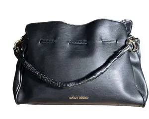 BADGLEY MISCHKA Black medium size bucket bag, Gold hardware, button closure thumbnail 1