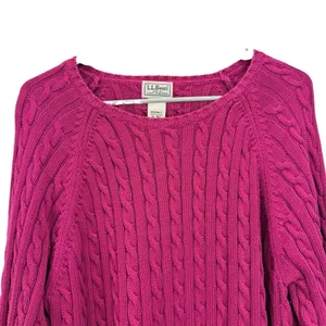 LL Bean Magenta Pink Pullover Cable Crew Neck Long Sleeve Cotton Sweater XL thumbnail 3