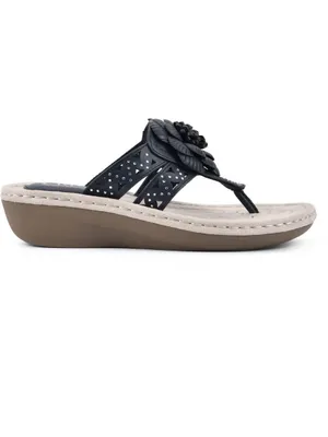 Cliffs by White Mountain Cynthia wedge thong Sandals Womens Size 8 wide Navy thumbnail 2