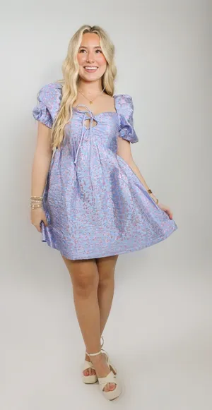 Buddy Love Asher Spotted Metallic Tie Front Mini Dress Blue Multi thumbnail 1