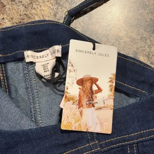 NWT Sincerely Jules Crop Top Denim Minimalist Retro Boho Cowgirl Blue Size Large thumbnail 2