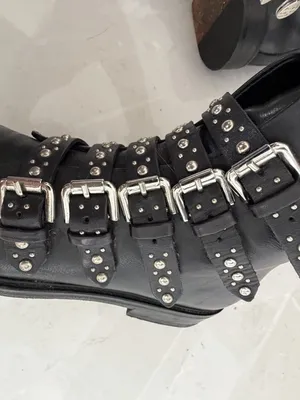 MAJE Leather Biker Boots EU 37: US 6.5 UK 4 Black Studded Buckle Straps Womens thumbnail 10
