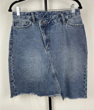 Sam Edelman Medium Blue‎ Wash The Riley Asymmetrical Raw Hem Denim Jean Skirt 29 thumbnail 1