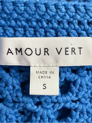 Amour Vert Blue Crochet Open Knit 3/4 Sleeve Cropped Cardigan Sweater Small thumbnail 8