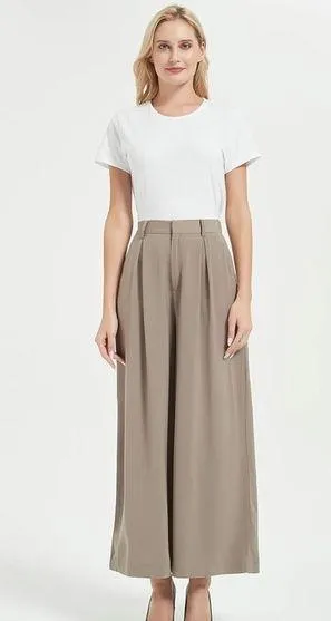 NWT Tranjori Mocha Tan High Waist Wide-Leg Pants Trousers Office Neutral Casual thumbnail 1