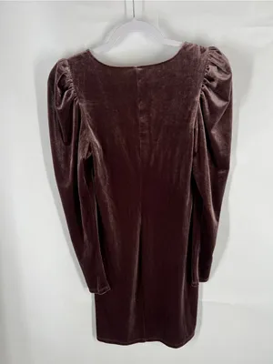 Gentle Fawn Mauve Velvet Puff Sleeve Mini Dress XS thumbnail 8