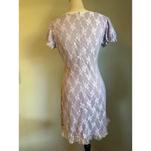 Romwe Lavender Lace Bow Mini Dress‎ Pastel Purple Coquette Ruffle L y2k dainty thumbnail 3