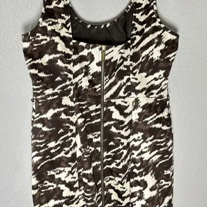 Michael Kors Brown & Cream Abstract‎ Print Bodycon Dress SZ 12 Old Money Chic thumbnail 7