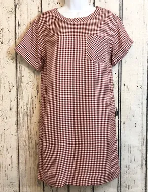Madewell Gingham shift red white checkered picnic retro dress pockets size xs thumbnail 1