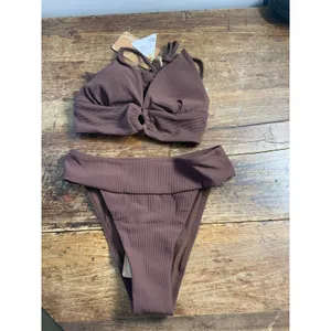 Berlook Dark Coffee‎ Back Tie Bikini NWT size xs Brown thumbnail 5