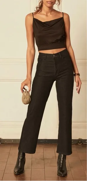 Boyish The Mikey High Rise Wide Leg Jeans Black Beauty Black Size 28 thumbnail 1