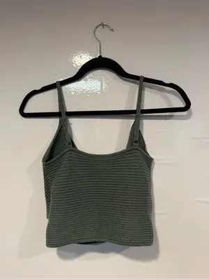 Ribbed Aerie Olive Green Wrap‎ Crop Tank Top thumbnail 3