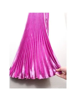 NWT AiiFOS Vera Pleated Metallic Gown 8 Pink Magenta Plisse Ruched Slit Formal thumbnail 12