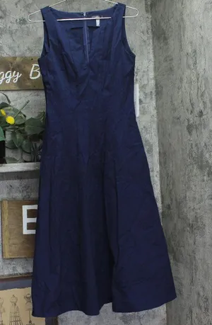 Aqua Womens Paneled Sleeveless Midi Dress Cotton Blend IDL9634 Navy Blue S thumbnail 1