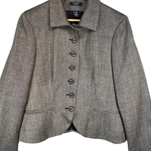 Chaps Women's Gray Wool Blend Blazer Jacket Career‎ Business Herringbone Size L thumbnail 4