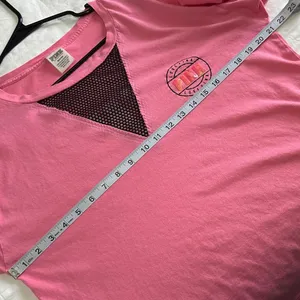 PINK Victoria's Secret Pink Long Sleeve Tee Black Mesh Detail Medium Oversized thumbnail 7