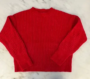 Poof Apparel Red Ribbed Velvet Mock Neck Long Sleeve Sweater‎ Size L thumbnail 1