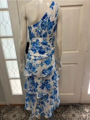 Selfie Leslie One-Shoulder Yellow Dress with Blue Floral Print Size Medium A1 thumbnail 11
