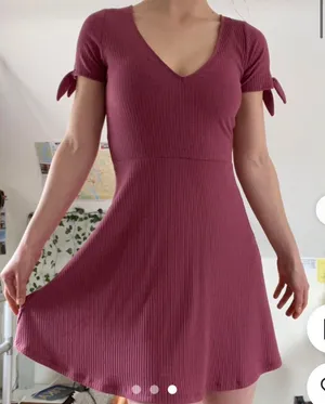 Abercrombie & Fitch Dark Pink A-Line Mini Dress V-Neck Short Sleeve Casual thumbnail 1