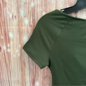 Cider Olive Green Faux Wrap Jersey Short Sleeve T Shirt thumbnail 9