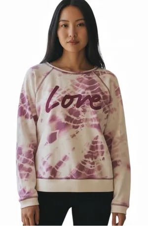 Victoria's Secret White Purple Pink Slouchy Pullover Sweatshirt Wide Neck Top M thumbnail 1