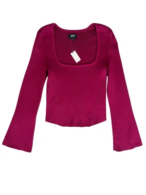 Maeve by Anthropologie‎ NWT Square Neck Bell Sleeve Sweater Raspberry Sparkle M thumbnail 2