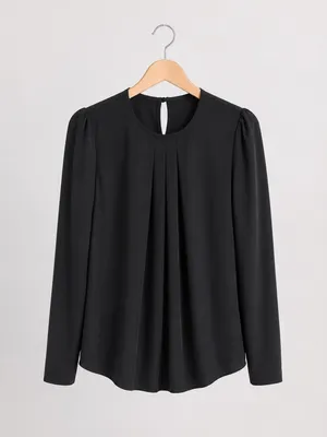 Clothes by Locker Room Black Pleated Long Sleeve Blouse‎ Pleat Womens Size L thumbnail 2