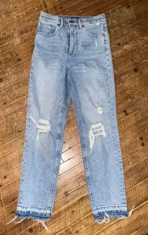 Express mom jean high rise sz 0R distressed jeans thumbnail 1