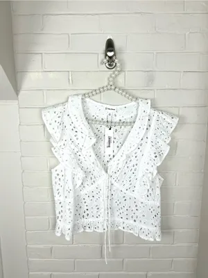 NWT The Drop Margo Tie Sleeveless White Eyelet Top Size XL thumbnail 2