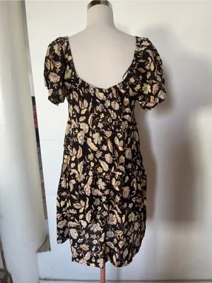 Old Navy Black Floral Mini Dress with Cream & Yellow Accents thumbnail 3