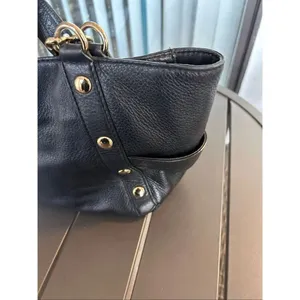 Michael Kors Delancy Shoulder Tote Bag Black Gold Pebbled Leather thumbnail 15