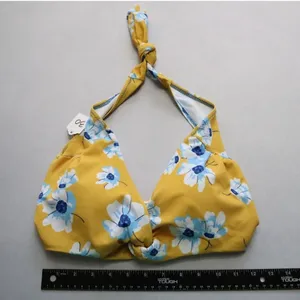 Yellow Floral Padded Halter Tie‎ Knot Boho Swim Sports Bra Bikini Top L Large thumbnail 5