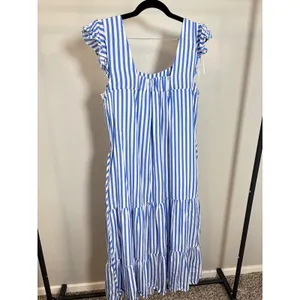 Draper‎ James RSVP Blue White Striped Tiered Midi Dress Ruffle Sleeve Small thumbnail 7